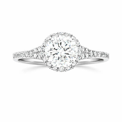 1.42 TDW Lab-Grown Diamond Halo Engagement Ring Set with 10K White Gold