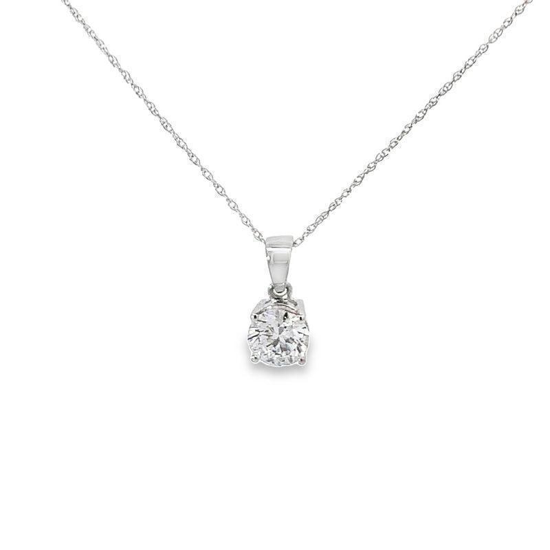 14K White Gold 1.00CT Lab Grown Diamond Solitaire Pendant w/Chain