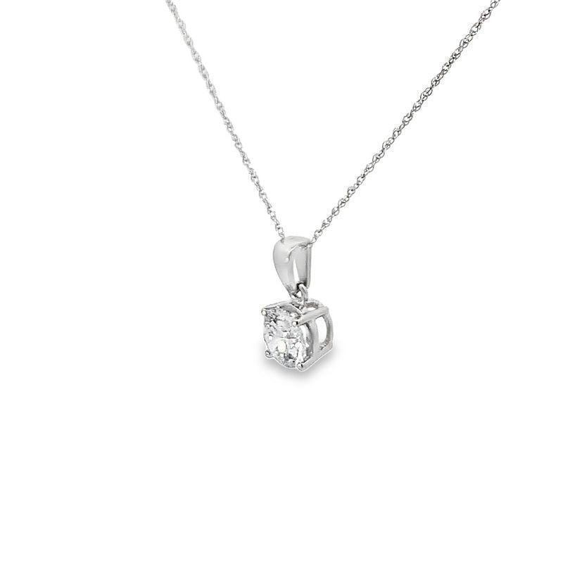 14K White Gold 1.00CT Lab Grown Diamond Solitaire Pendant w/Chain