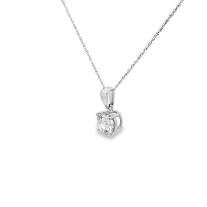 14K White Gold 1.00CT Lab Grown Diamond Solitaire Pendant w/Chain