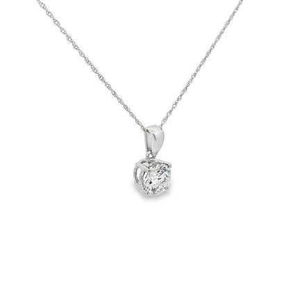 14K White Gold 1.0CT Lab Grown Diamond Solitaire Pendant w/Chain