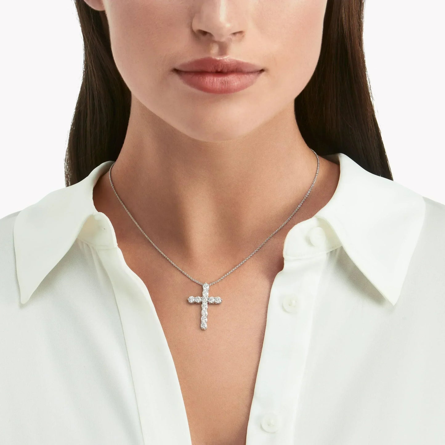 14K White Gold 1.0TDW Lab Grown Diamond Cross Pendant