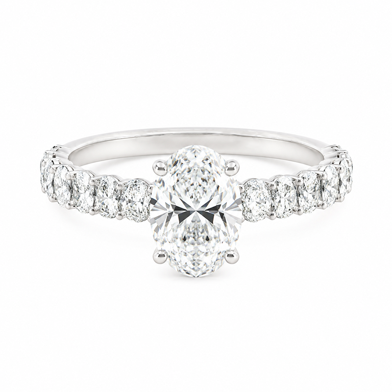 3.00CT Lab Diamond Oval Cut Engagement Ring in 14K White Gold