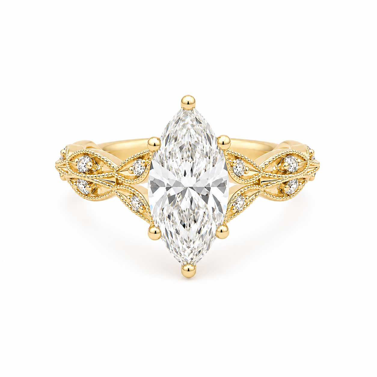 3.60TDW Lab Diamond Marquise Engagement Ring in 14K Yellow Gold