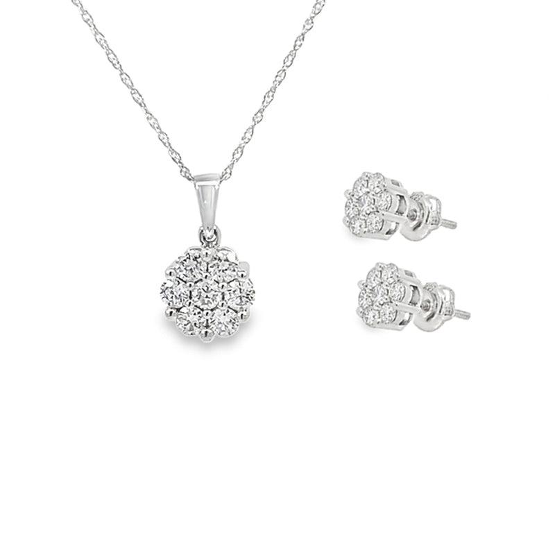 1.00TDW Lab Grown Diamond 14K White Gold Earring & Pendant Set