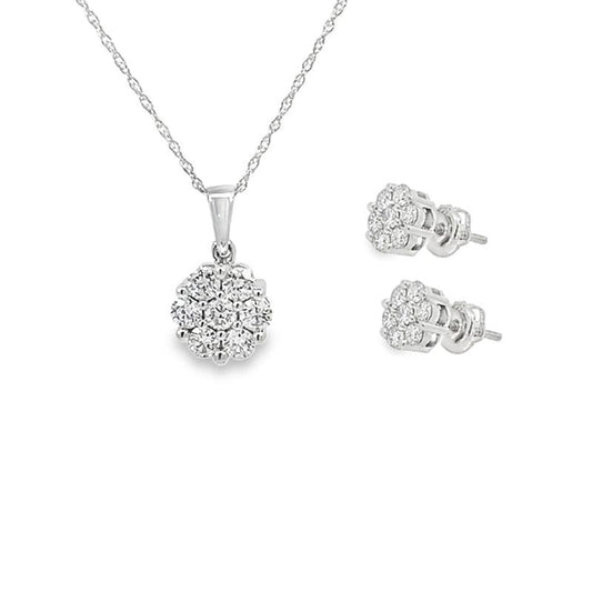1.00TDW Lab Grown Diamond 14K White Gold Earring & Pendant Set