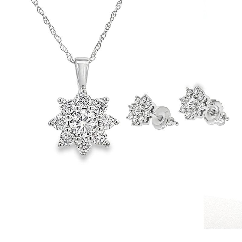 1.00TDW Lab Grown Diamond Earring & Pendant Set in 14K White Gold