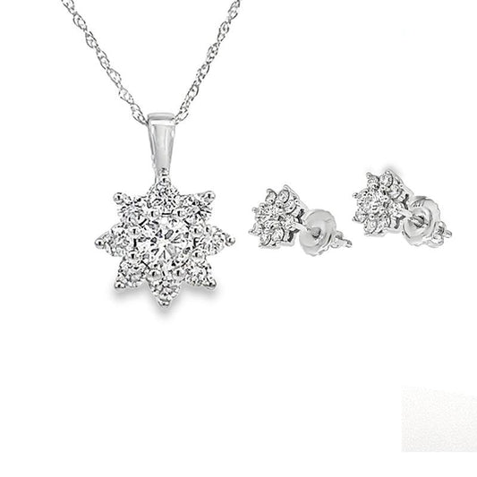 1.00TDW Lab Grown Diamond Earring & Pendant Set in 14K White Gold