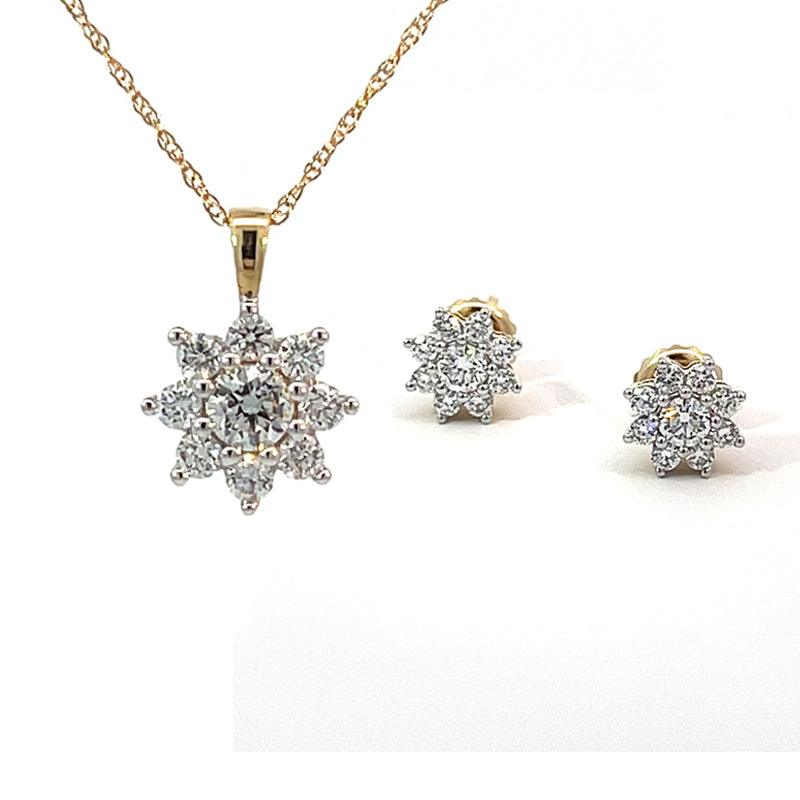 1.00TDW Lab Grown Diamond Earring & Pendant Set in 14K Yellow Gold