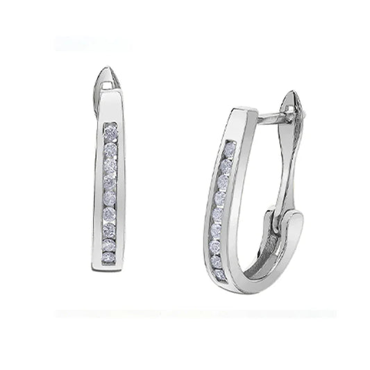 10K White Gold 0.15TDW Diamond J Hoop Earrings