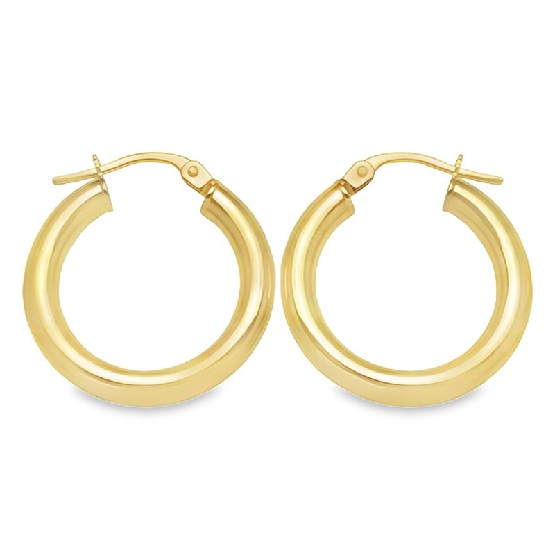 10K, 14K, 18K Yellow Gold High Polish Finish 3mm Tube Classic Hoop Earrings