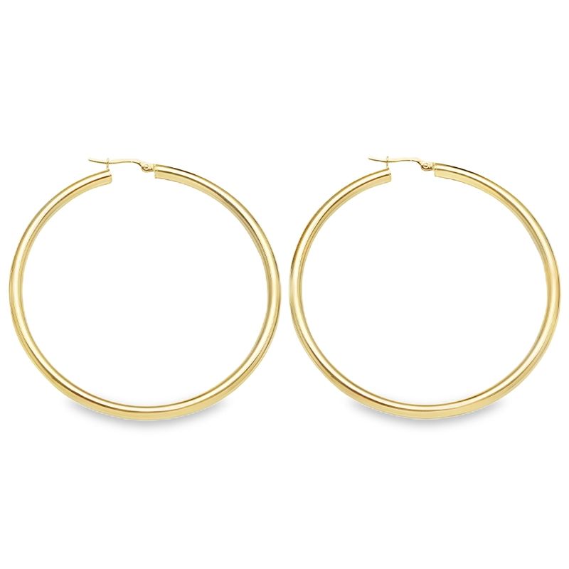 3mm Tube High Polish Classic Hoop Earrings in 10K, 14K and 18K Yellow Gold