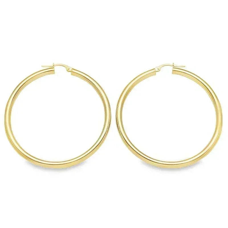10K, 14K Yellow Gold High Polish 3mm Tube Classic Hoop Earrings