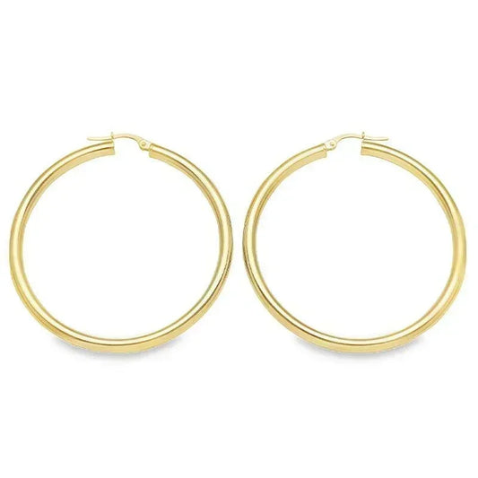 10K, 14K Yellow Gold High Polish 3mm Tube Classic Hoop Earrings