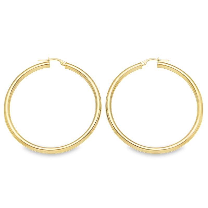 10K, 14K and 18K Yellow Gold High Polish 3mm Tube Classic Hoop Earrings