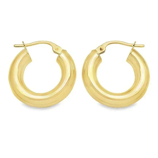 10K, 14K Yellow Gold High Polish Plain 4mm Tube Hoop Earrings