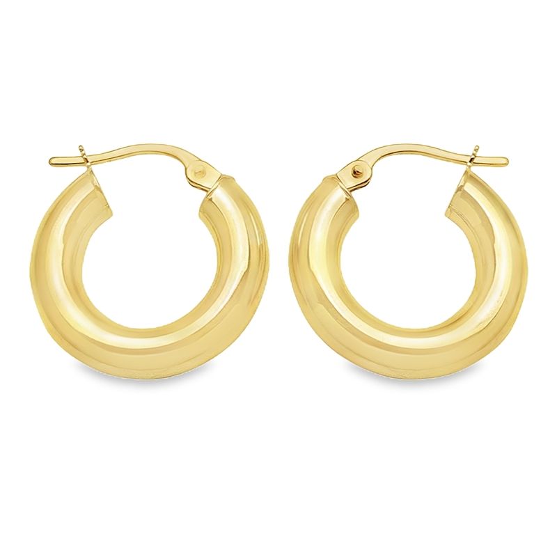 10K, 14K, 18K Yellow Gold High Polish Plain 4mm Tube Hoop Earrings