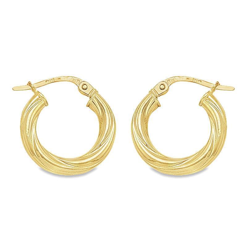 10K, 14K Yellow Gold Twisted 3mm Tube Hoop Earrings