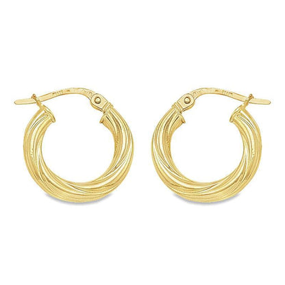 10K, 14K Yellow Gold Twisted 3mm Tube Hoop Earrings