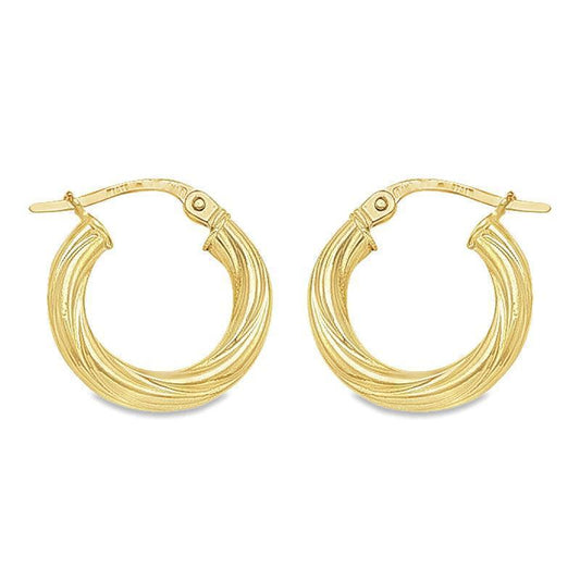 10K, 14K Yellow Gold Twisted 3mm Tube Hoop Earrings