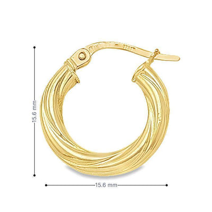 10K, 14K Yellow Gold Twisted 3mm Tube Hoop Earrings