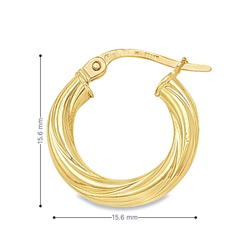 10K, 14K and 18K Yellow Gold Twisted 3mm Tube Hoop Earrings