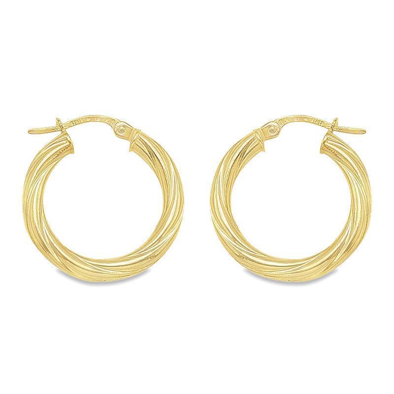 3mm Twisted Tube Hoop Earrings in 10K, 14K Yellow Gold