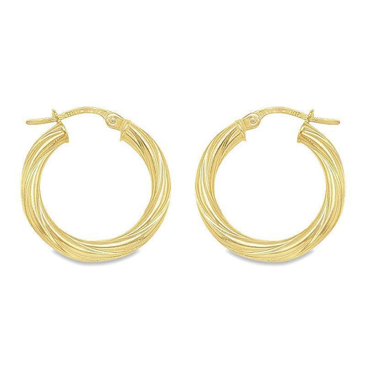 3mm Twisted Tube Hoop Earrings in 10K, 14K Yellow Gold