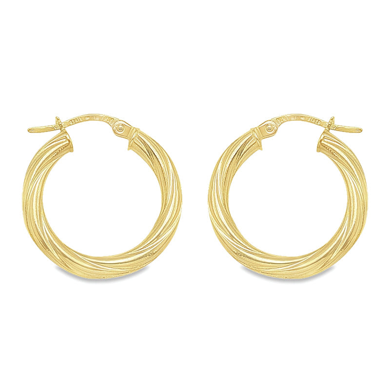 3mm Twisted Tube Hoop Earrings in 10K, 14K and 18K Yellow Gold