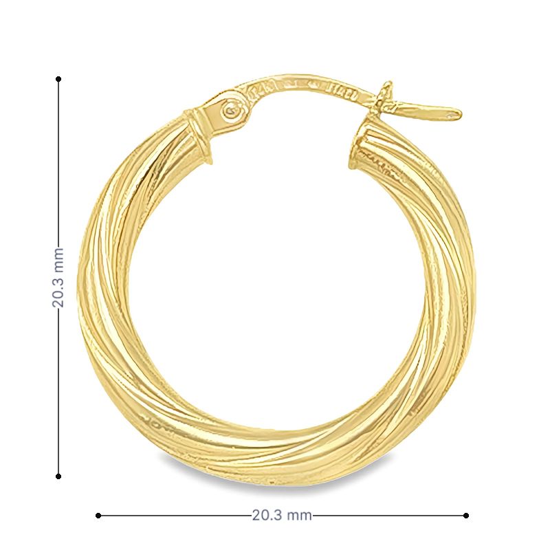 3mm Twisted Tube Hoop Earrings in 10K, 14K and 18K Yellow Gold