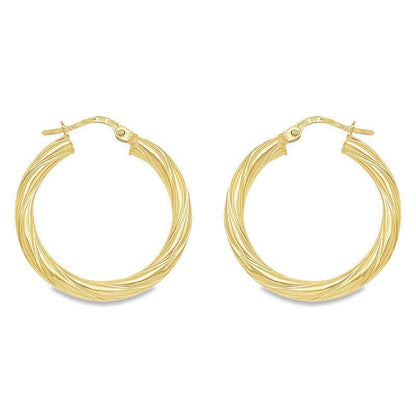 10K, 14K Yellow Gold 3mm Twisted Tube Hoop Earrings