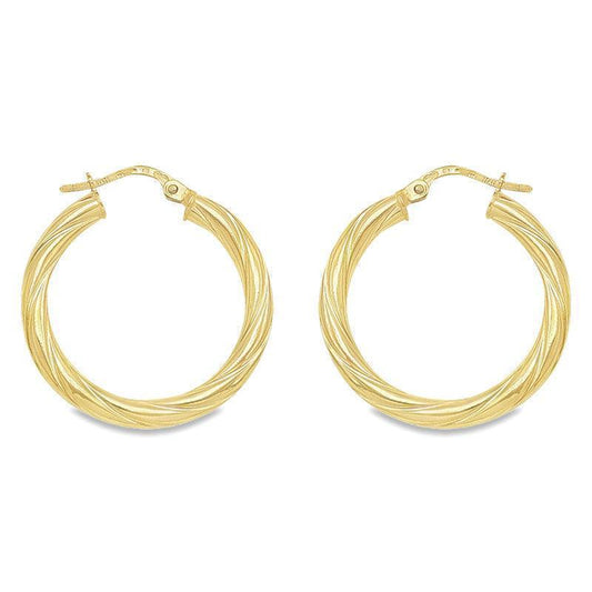 10K, 14K Yellow Gold 3mm Twisted Tube Hoop Earrings