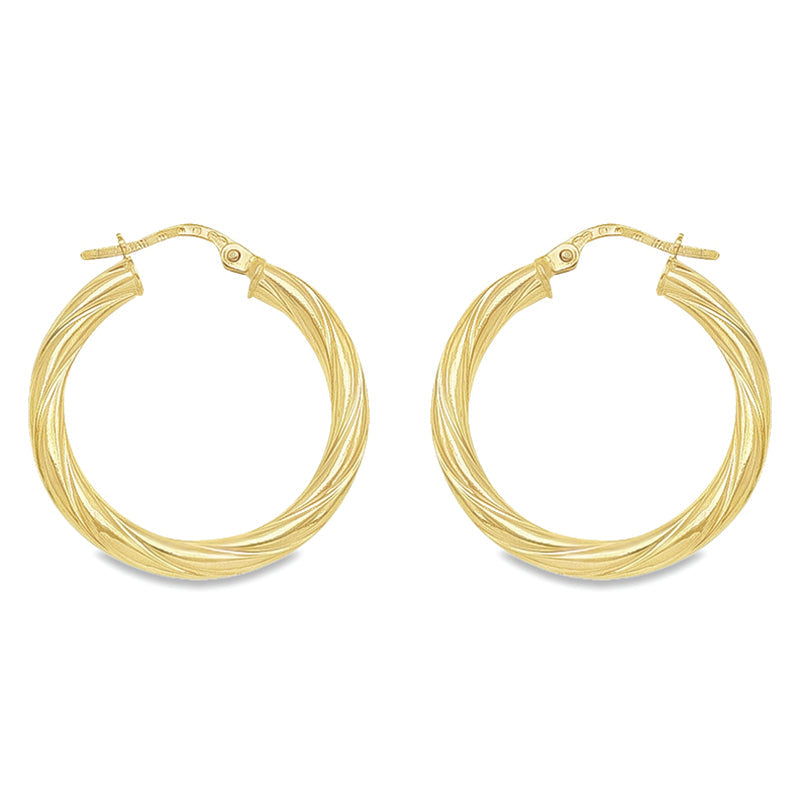 10K, 14K and 18K Yellow Gold 3mm Twisted Tube Hoop Earrings