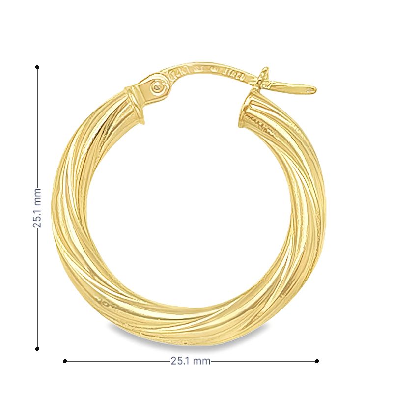 10K, 14K and 18K Yellow Gold 3mm Twisted Tube Hoop Earrings