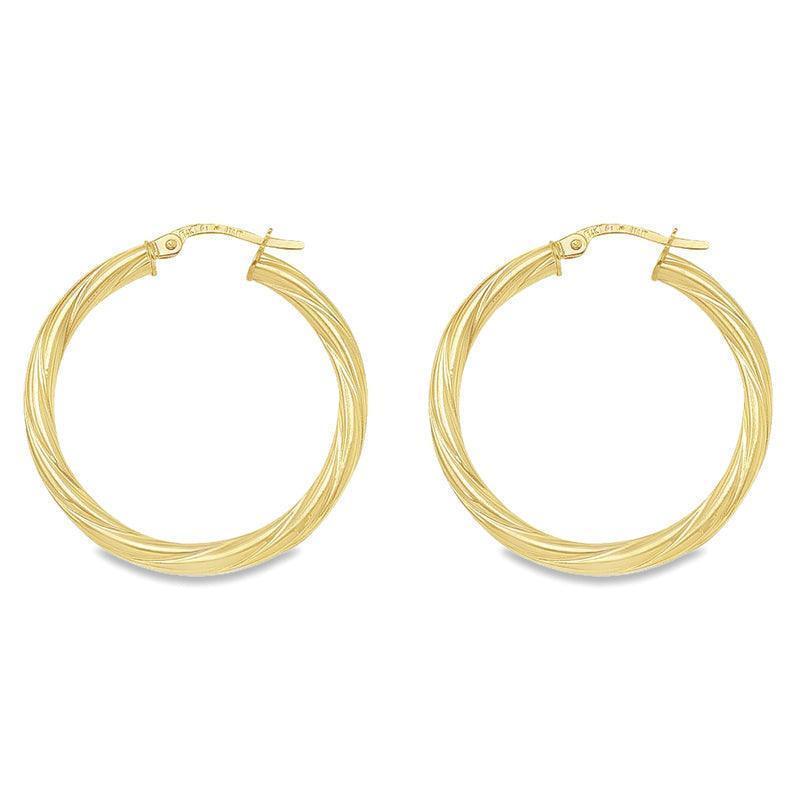 Twisted 3mm 10K, 14K Yellow Gold Tube Hoop Earrings