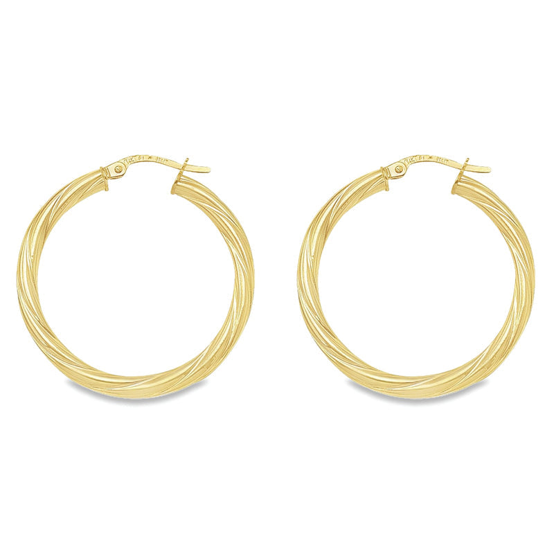 Twisted 3mm 10K, 14K and 18K Yellow Gold Tube Hoop Earrings