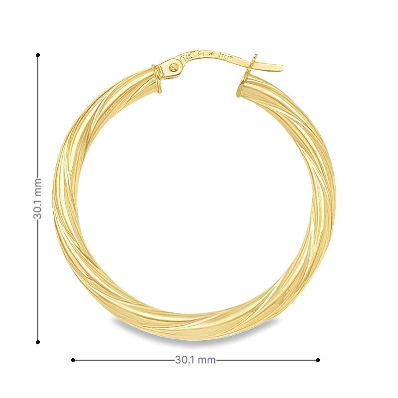 Twisted 3mm 10K, 14K and 18K Yellow Gold Tube Hoop Earrings