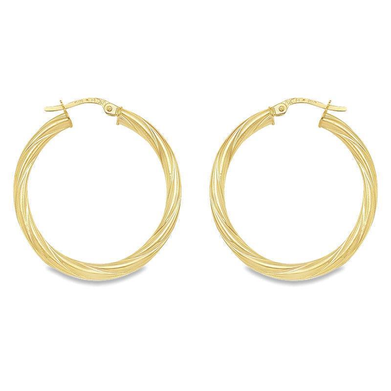 3mm Twisted Tube Hoop Earrings in Solid 10K, 14K Yellow Gold