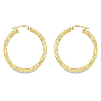 3mm Twisted Tube Hoop Earrings in Solid 10K, 14K Yellow Gold