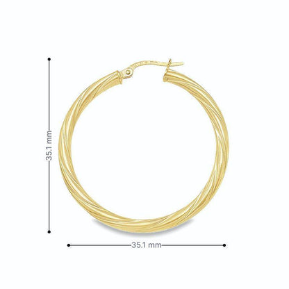 3mm Twisted Tube Hoop Earrings in Solid 10K, 14K Yellow Gold