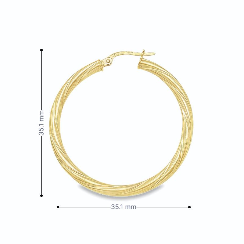 3mm Twisted Tube Hoop Earrings in Solid 10K, 14K and 18K Yellow Gold