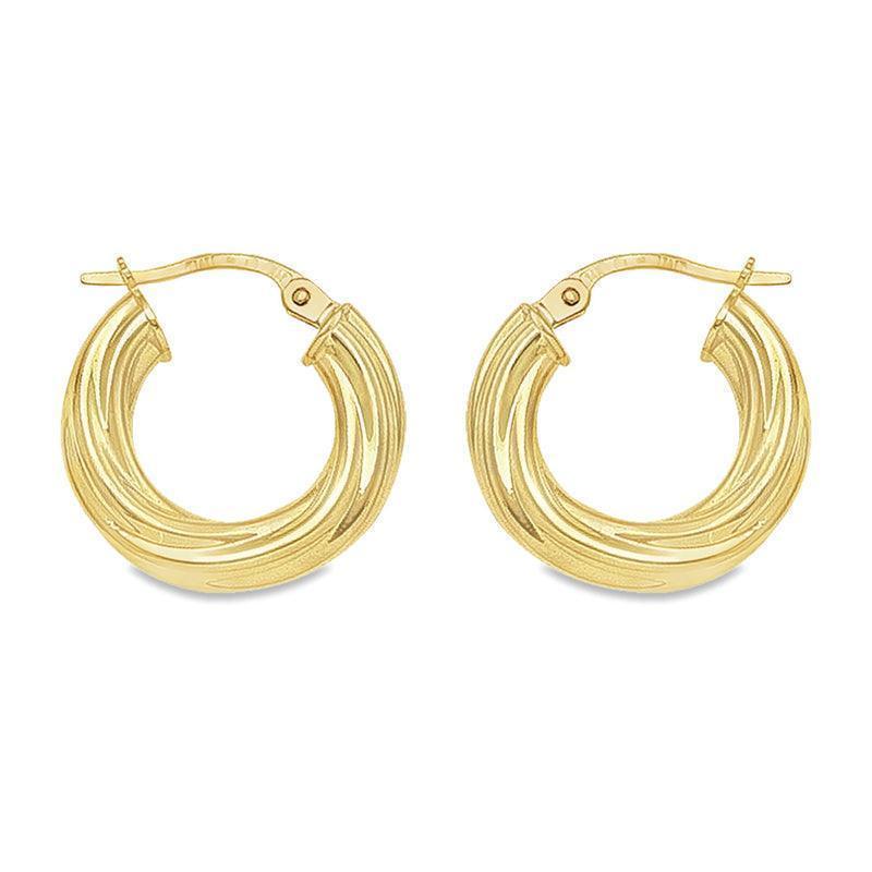 10K, 14K Yellow Gold Twisted 4MM Tube Hoop Earrings