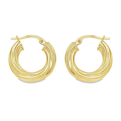 10K, 14K Yellow Gold Twisted 4MM Tube Hoop Earrings