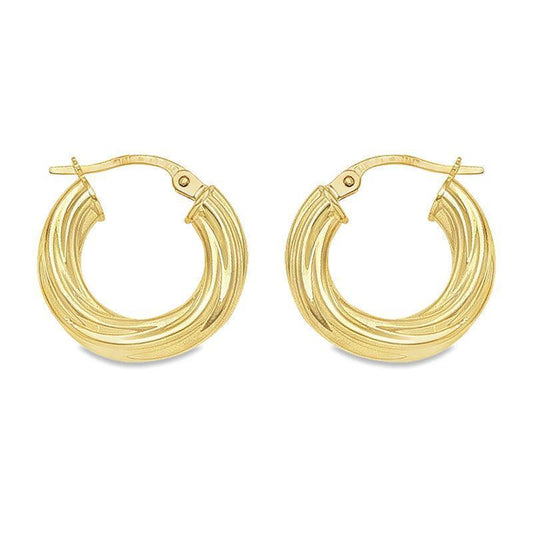 10K, 14K Yellow Gold Twisted 4MM Tube Hoop Earrings