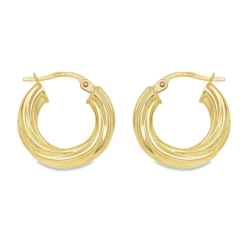 10K, 14K and 18K Yellow Gold Twisted 4MM Tube Hoop Earrings