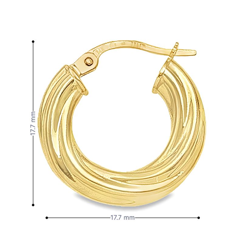 10K, 14K and 18K Yellow Gold Twisted 4MM Tube Hoop Earrings