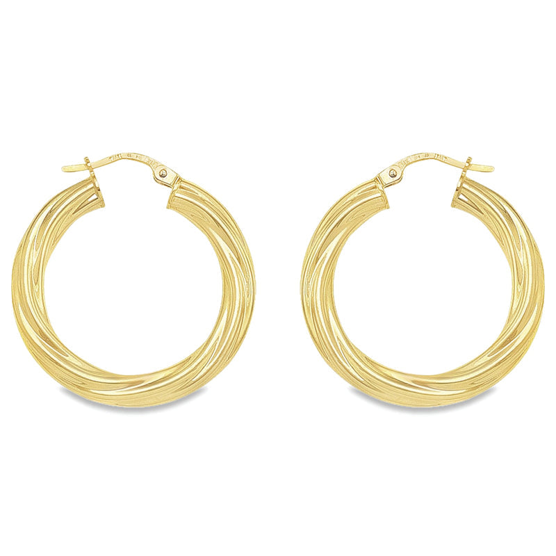 4MM Twisted Tube Hoop Earrings in 10K, 14K and 18K Yellow Gold