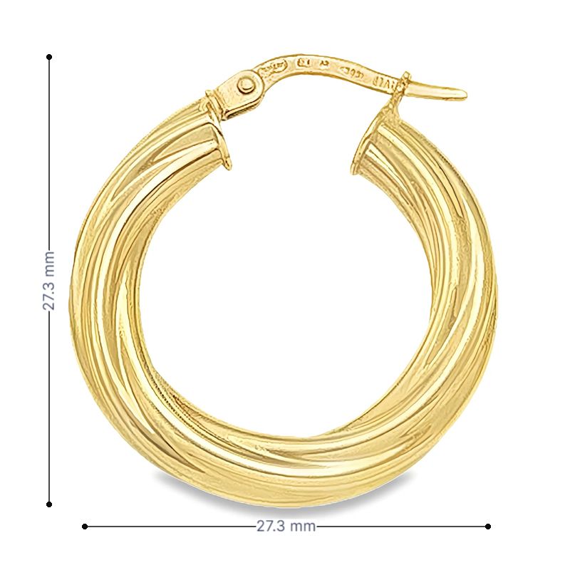 4MM Twisted Tube Hoop Earrings in 10K, 14K and 18K Yellow Gold