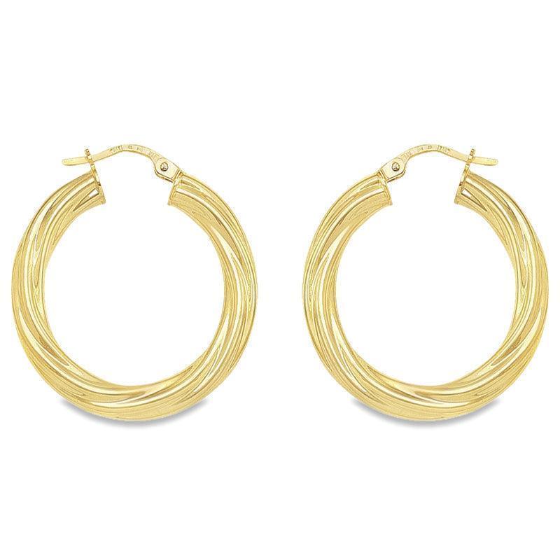 4MM Tube Twisted Hoop Earrings in 10K, 14K Yellow Gold