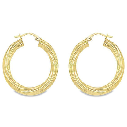 4MM Tube Twisted Hoop Earrings in 10K, 14K Yellow Gold